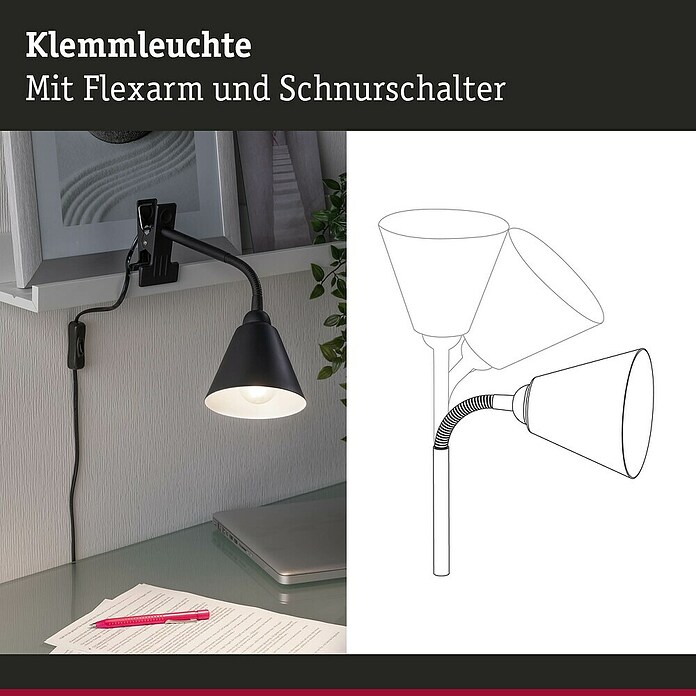 Paulmann Klemmleuchte Vitis (20 W, Schwarz, Höhe: 370 mm) | BAUHAUS