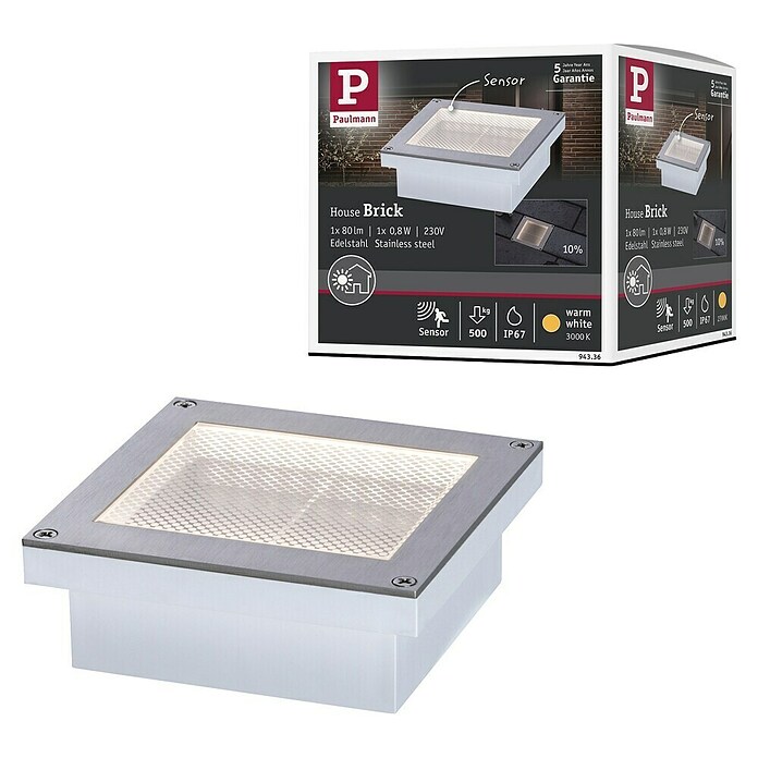 Paulmann Bodeneinbauleuchte Brick (Grau/Alu, 3 000 K, Quadratisch, Warmweiß) | BAUHAUS