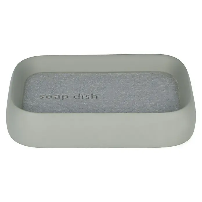 Venus Aiden Seifenschale - Polyresin, Grau - Graue Seifenablage mit der Aufschrift "soap dish". Sie ist schlicht und funktional gestaltet, ideal für jedes Badezimmer.