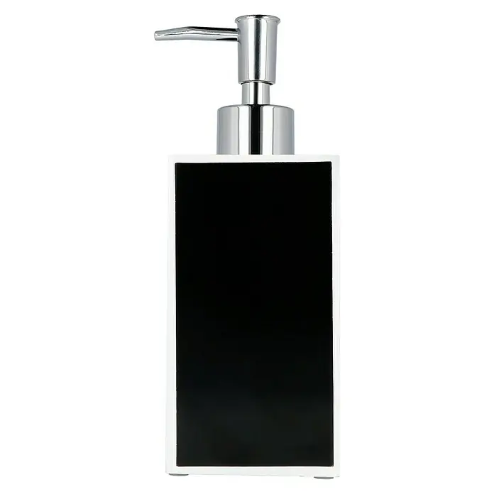 Camargue Couture Seifenspender - Klein, Polyresin, Schwarz/Weiß - Rechteckiger Seifenspender mit einem verchromten Pumpkopf, ideal für Badezimmer und Küche. Das elegante Design bietet eine stilvolle Möglichkeit zur Seifenaufbewahrung.