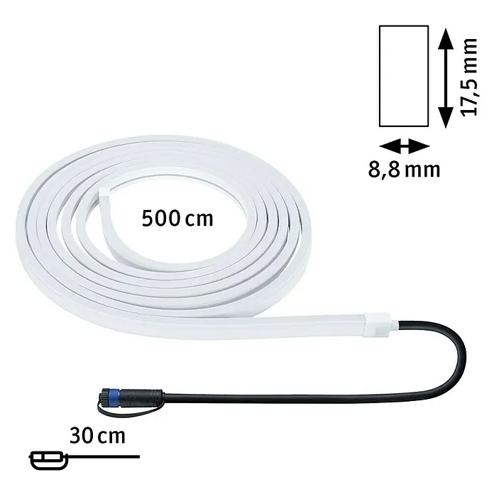 Paulmann Plug & Shine LED-Band Smooth Stripe Outdoor - Länge: 5 m, Lichtfarbe: Warmweiß, 870 lm, 24 V, 26 W - LED-Neon Flexband, 500 cm lang mit einem Kabel von 30 cm und Querschnitt von 8,8 mm x 17,5 mm.