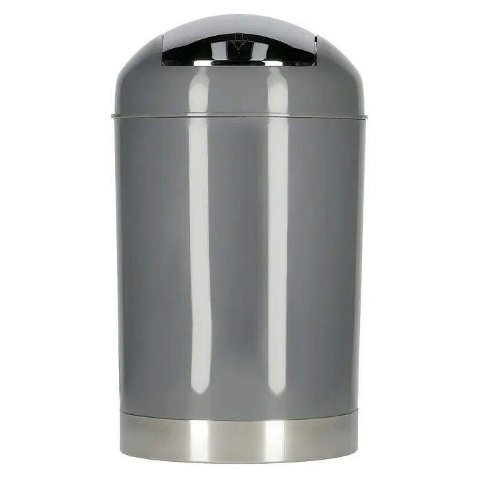 Venus Milano Badeimer - 5 l, Kunststoff, Grau - Stilvoller grauer Abfalleimer mit silberfarbenem Sockel und glänzendem Deckel. Perfekt für ein modernes Zuhause und einfache Abfallentsorgung.