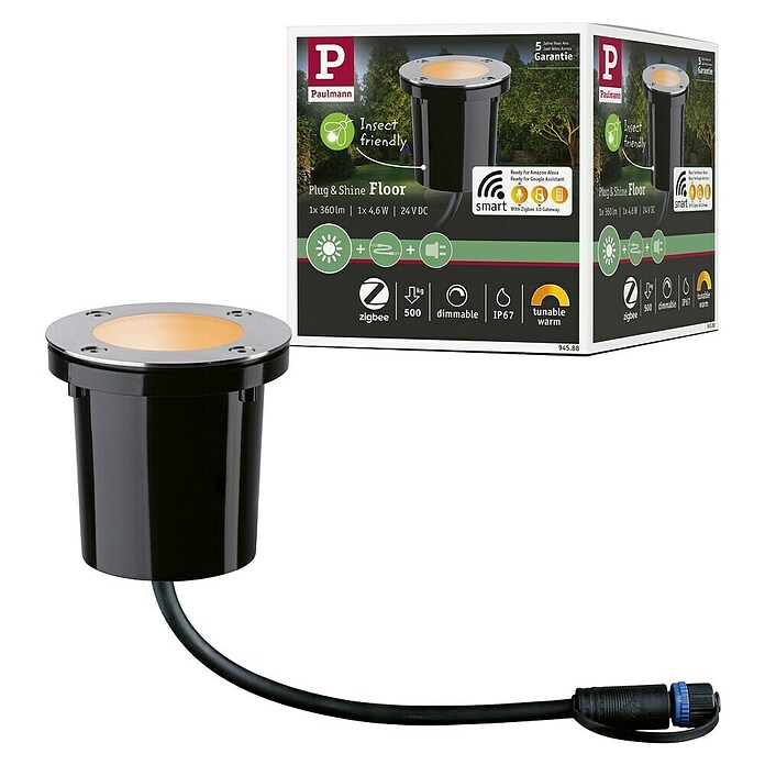 Paulmann Plug & Shine Bodeneinbauleuchte Floor CCT (4,6 W, Schwarz, Ø x H: 9,8 x 9,5 cm) | BAUHAUS