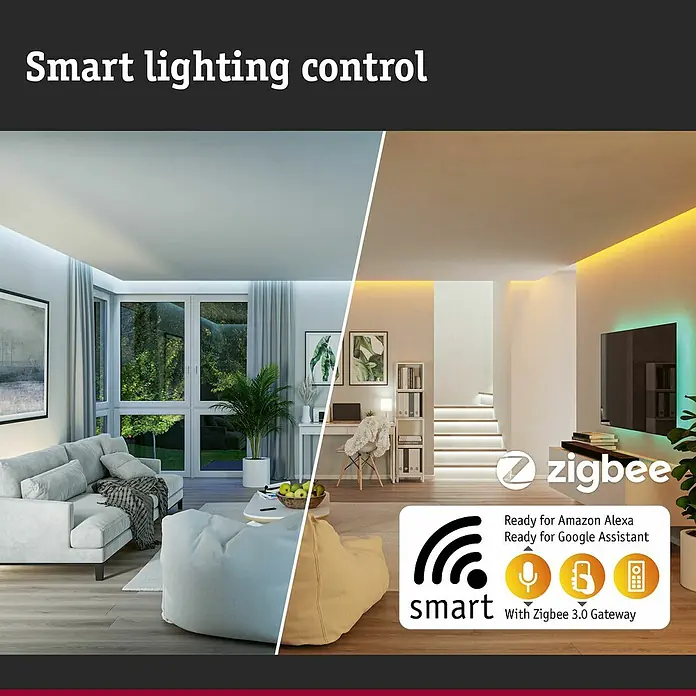 Paulmann MaxLED 500 LED-Band-Set Basisset Zigbee - 500 cm, Warmweiß, 29 W, 2.550 lm, 230 V - 240 V - Intelligente Lichtsteuerung mit Zigbee: Sprachsteuerung mit Alexa und Google Assistant für ein modernes Zuhause.
