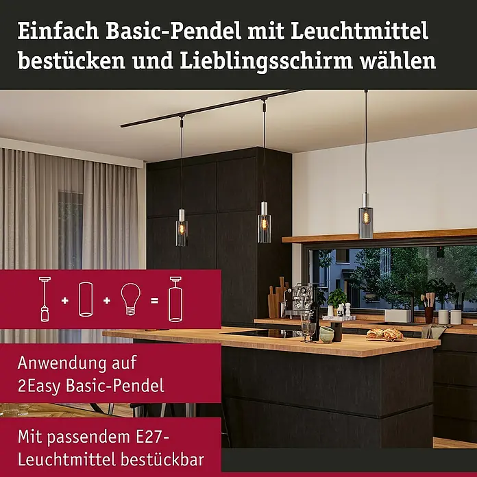 Paulmann URail Lampenschirm Raja - Ø x H: 10 x 21 cm, Rauchglas, E27, Glas - Eine moderne Basic-Pendelleuchte mit Leuchtmittel und individuell wählbarem Schirm für eine stilvolle Beleuchtung im Raum.