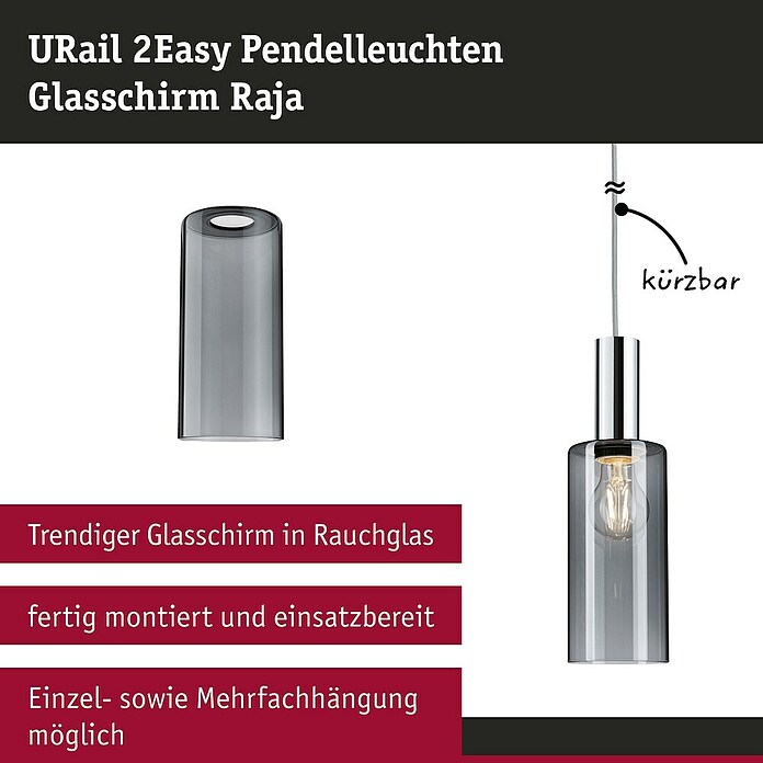 Paulmann URail 2Easy Lampenschirm Raja (Ø x H: 10 x 21 cm, Rauchglas, E27, Glas) | BAUHAUS