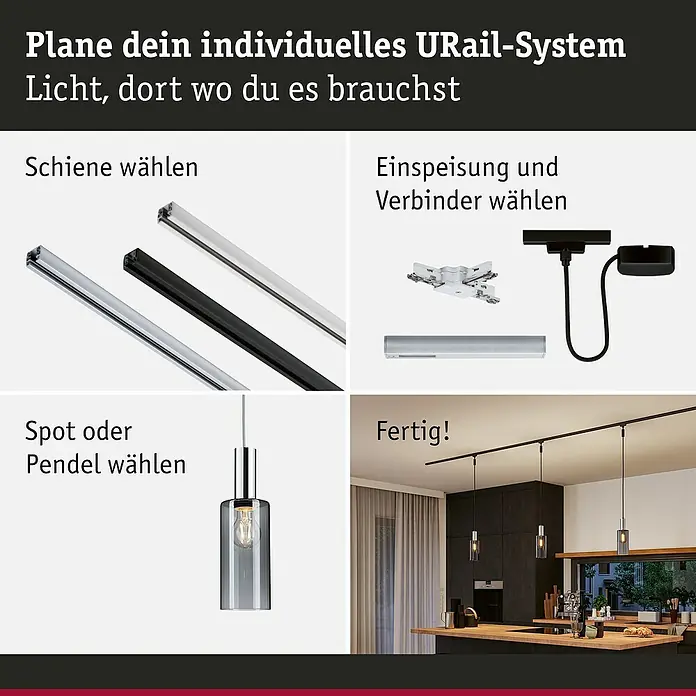 Paulmann URail Lampenschirm Raja - Ø x H: 10 x 21 cm, Rauchglas, E27, Glas - Planen Sie Ihr individuelles URail-System! Licht genau dort, wo Sie es brauchen. Verschiedene Schienen, Verbinder und Leuchten zur Auswahl.