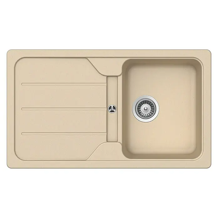Pyramis Einbauspüle Mannheim - B x L: 86 x 50 cm, Moonstone - Spüle in Sandbeige mit Abtropffläche und Becken mit Abflussgarnitur. Perfekt für moderne Küchen.