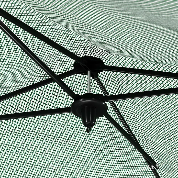 Gardol Folien-Gewächshaus Pop-Up - 240 x 180 x 245 cm, Metall, Kunststoff - Detailansicht des Gestells eines grünen Pavillons mit schwarzem Metallrahmen und zentraler Aufhängung.