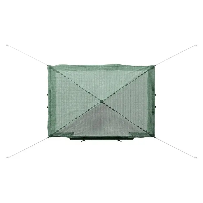 Gardol Folien-Gewächshaus Pop-Up - 240 x 180 x 245 cm, Metall, Kunststoff - Draufsicht eines grünen Partyzeltes mit weißem Seil. Das Zelt ist quadratisch und hat ein pyramidenförmiges Dach. Ideal für Gartenpartys!