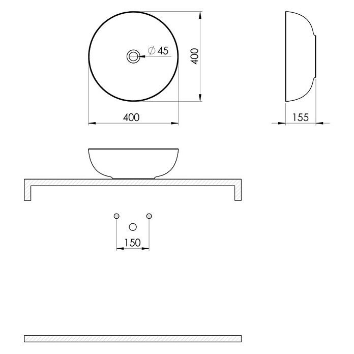 Nasadni umivaonik Concepto Bell Traverti  (Promjer: 40 cm, Bez preljeva, Bež) | BAUHAUS
