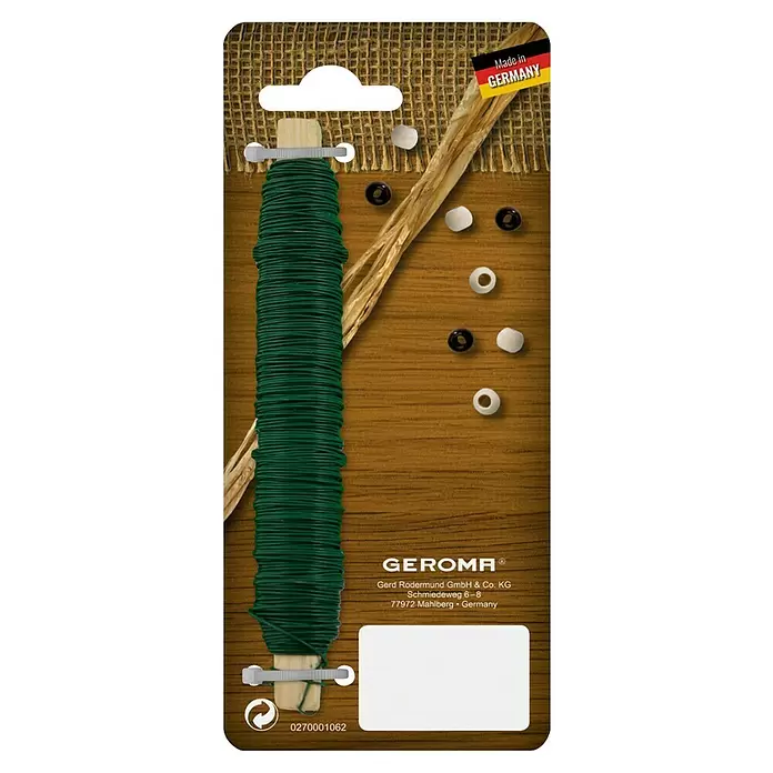 Wickeldraht - Grün - Dunkelgrüner Draht auf einer Holzspule, geeignet für Bastelarbeiten oder Floristik.