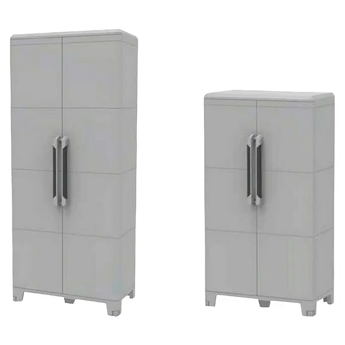 Terry Transforming Armario multiusos de plástico  Modular 4 + Modular 3 - 2 piezas - Dos armarios de plástico gris de diferentes tamaños con asas y pies. Ideal para garaje o trastero.