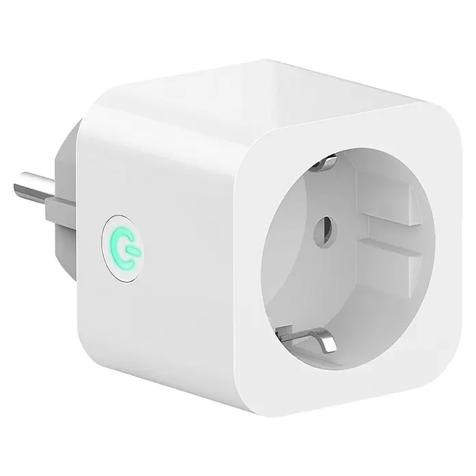 Innr Lighting Smart-Steckdose Smart Plug - Innen, Weiß, 1 Stk. - Weißer Smart Plug mit grün beleuchtetem Power-Knopf und Schuko-Steckdose.