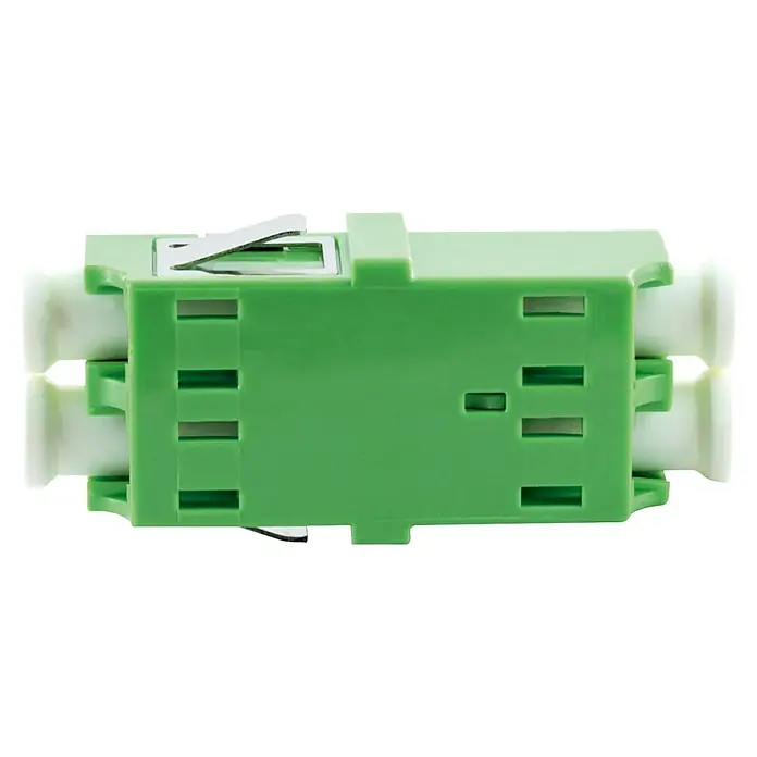 Schwaiger Adapter LC-Duplex-Adapter ohne Fahne - 1 Stk. - Nahaufnahme eines grünen SC-Duplex-Adapters für Glasfaser. Er ist für schnelle und zuverlässige Verbindungen konzipiert.