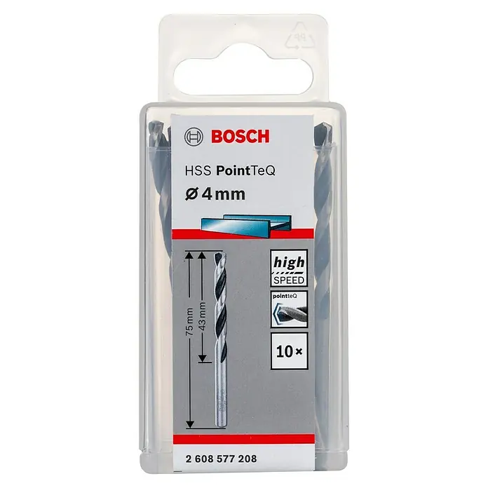 Bosch Metallbohrer PointTeQ - 10 Stk., Durchmesser Bohrer: 4 mm - Bosch HSS PointTeQ Bohrer-Set mit 10 Stück und Ø 4mm. Ideal für präzise Bohrlöcher in Metall und anderen Materialien.