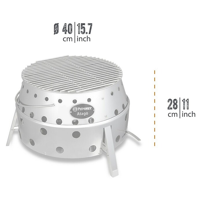 Petromax Holzkohlegrill Atago (Grillfläche (B x T): 45,1 x 44,5 cm, Durchmesser Grillfläche: 34 cm, Silber) | BAUHAUS