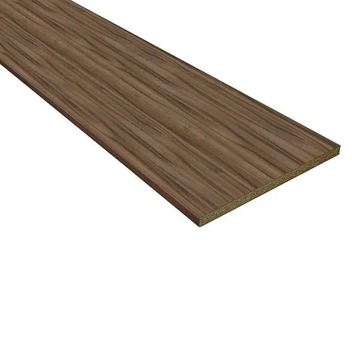 Arbeitsplatte - 260 x 61 x 3,8 cm, Nussbaum dunkel - Nahaufnahme einer dekorativen Holzplatte mit schönem, gemasertem Muster, ideal für Möbel oder Innenarchitekturprojekte.