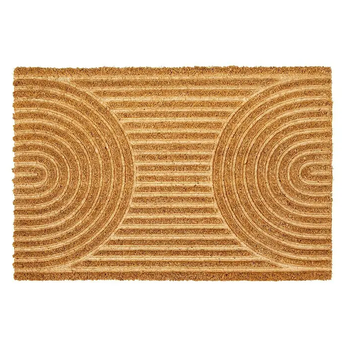 Fußmatte Zen - 40 x 60 cm, Natur, Material Nutzschicht: 100 % Kokos, Kokos - Ein rechteckiger, brauner Türvorleger aus Kokosfasern mit einem geometrischen Design aus Linien und Halbkreisen.