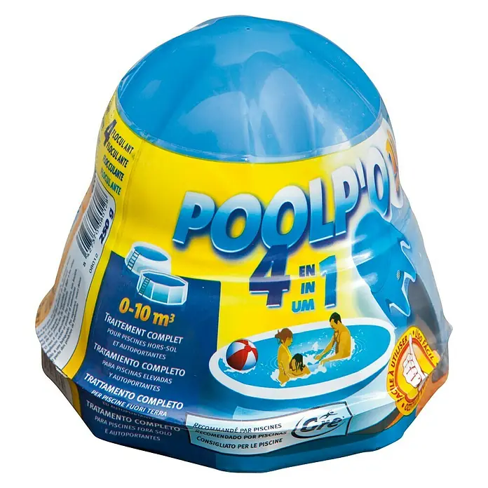 Gre Limpiador de piscinas Poolpo - 250 g - Embalaje del producto para el cuidado de piscinas Poolpo 4 en 1, ideal para piscinas de hasta 10 m³. Solución completa.