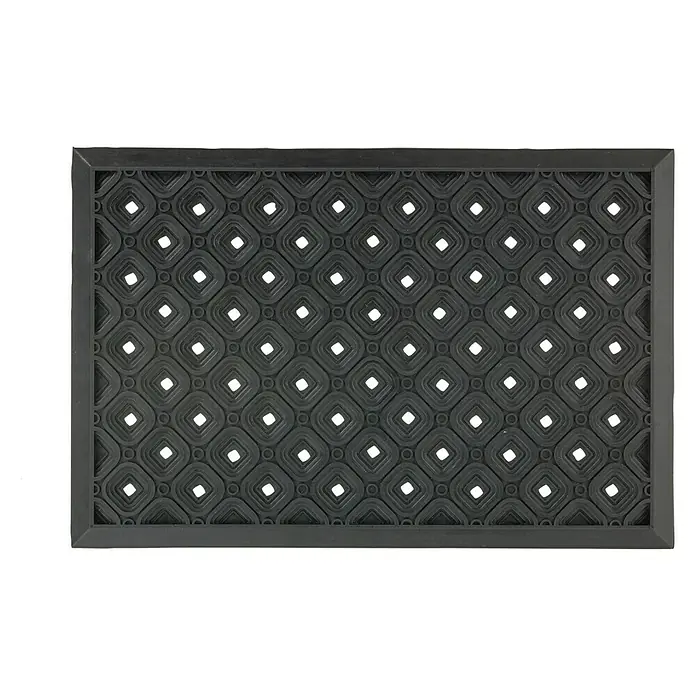 Astra Gummimatte Dynamic II - Schwarz, 45 x 75 cm - Robuste, rechteckige Fußmatte in dunklem Grau mit einem geometrischen Rautenmuster und einer umlaufenden Einfassung.