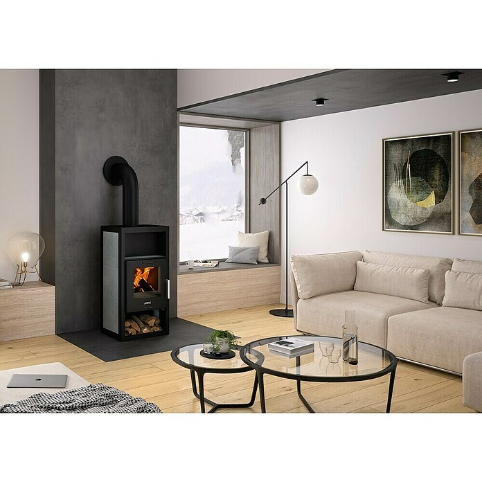 Justus Kaminofen Texas V (6 kW, Raumheizvermögen: 115 m³, Material Verkleidung: Keramik, Schwarz/Grau) | BAUHAUS