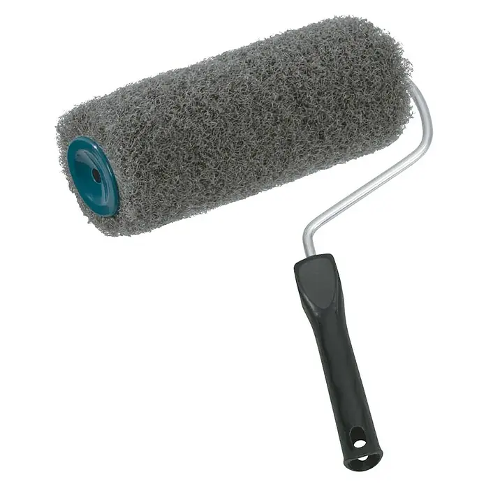 Rodillo para enmasillar - Ancho: 22 cm - Rodillo de pintura gris con mango gris y estructura plateada. Perfecto para aplicar pintura de manera uniforme en paredes y superficies.