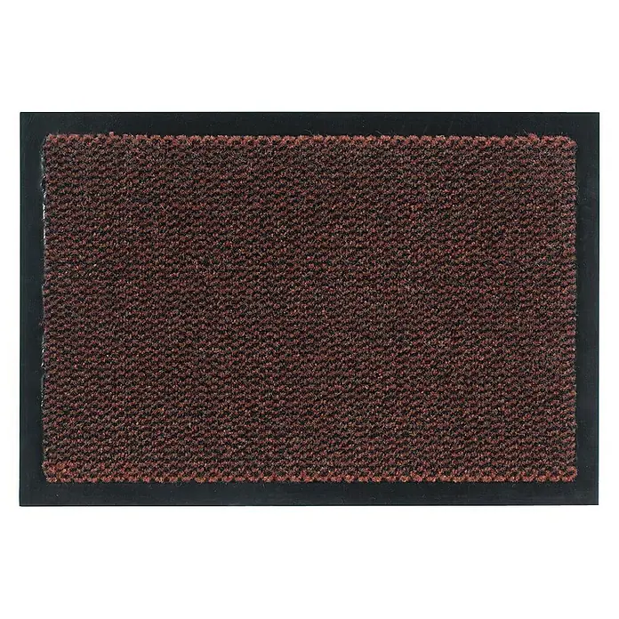 Astra Schmutzfangmatte Saphir - Rot, 150 x 90 cm - Ein brauner Türvorleger mit einem schwarzen Rahmen liegt auf einem schwarzen Hintergrund.