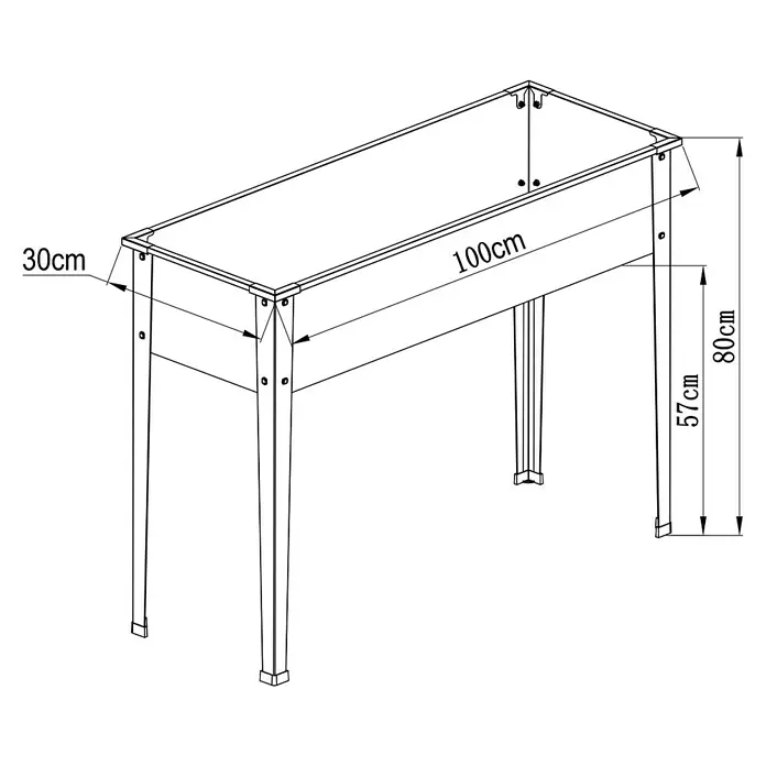 Floraworld Hochbeet - 80 x 100 x 30 cm, Metall, Anthrazit - Umrisszeichnung eines rechteckigen Hochbeets, 100 cm lang, 30 cm tief und 80 cm hoch, zum Gärtnern.
