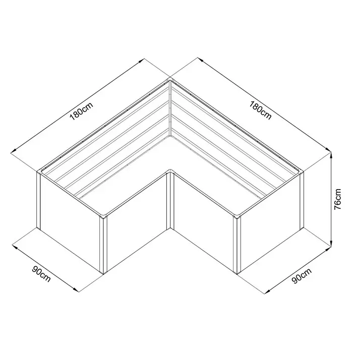 Floraworld Hochbeet Twin-Wall - 180 x 180 x 76 cm, Stahl, Anthrazit - L-förmiges Hochbeet, 180x180cm außen, 90cm breite Arme, 76cm hoch.
