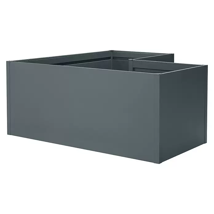 Floraworld Hochbeet Twin-Wall - 180 x 180 x 76 cm, Stahl, Anthrazit - Dunkelgraues, modulares Hochbeet oder Pflanzgefäß aus Metall mit innerer Stützstruktur, schräg von vorne.
