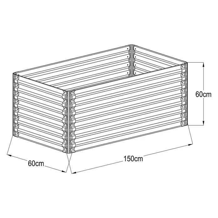Floraworld Hochbeet Welle - 60 x 150 x 60 cm, Stahl, Anthrazit - Rechteckiges Hochbeet aus Wellblechplatten mit sichtbaren Befestigungen, Maße 150x60x60cm.