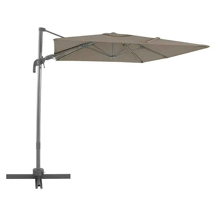 Sunfun Schirmbezug Capri - Taupe, Passend für: Sunfun Ampelschirmgestell Capri 200 x 250 cm - Ein schattenspendender, freistehender Sonnenschirm mit einem robusten Metallgestell und einem quadratischen, beigefarbenen Schirmdach.