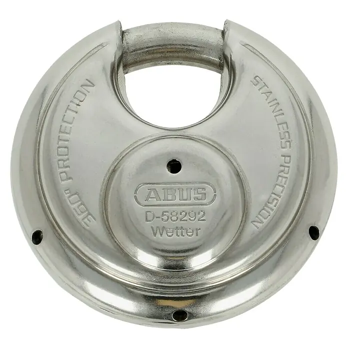 Abus Diskusschloss 24 IB / 60 - B x H: 60 x 60 mm, Bügelstärke: 8 mm, Edelstahl - Edelstahl-Vorhängeschloss von ABUS mit 360°-Schutz und hoher Präzision, ideal für den Außenbereich. Robust und wetterfest.