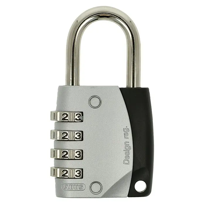 Abus Vorhängezahlenschloss 155/40 - Breite: 44 mm, Bügelstärke: 6,5 mm, Sicherheitsstufe: Grad 4, Silber - ABUS Zahlenschloss mit vier Ziffernrädern und silberfarbenem/schwarzem Gehäuse für zuverlässige Sicherheit.