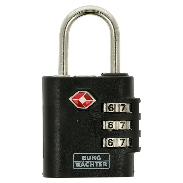 Burg-Wächter Zahlenschloss TSA - Höhe: 59 mm, Bügelstärke: 3,5 mm - Schwarzes Burg Wächter Zahlenschloss mit dreistelligem Code und TSA-Zulassung für sicheres Reisen.