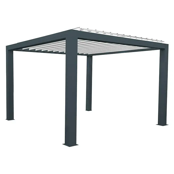Wismar-NFI Pergola Bio - B x T: 341 x 400 cm, Grau/Weiß, Aluminium - Pergola mit grauem Rahmen und weißen Lamellen. Ein stilvolles Element für jeden Garten, das Schatten spendet.