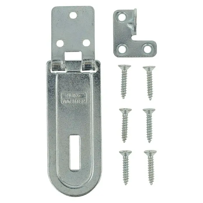 Burg-Wächter Panzer-Überfalle PCC - L x B: 60 x 24 mm, Durchmesser Öse: 6 mm - Vorhängeschloss-Set von Burg Wächter mit passenden Schrauben zur sicheren Befestigung von Türen, Toren und Schränken.