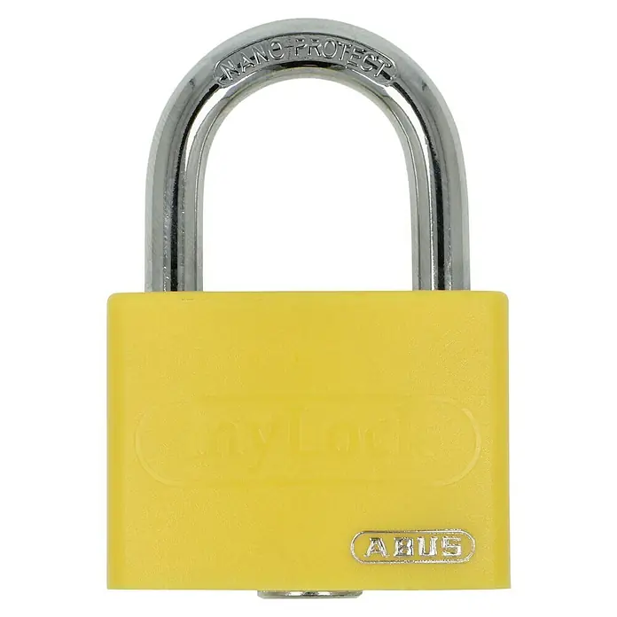 Abus Vorhängeschloss T65 AL 40 Color - 40 x 65 mm, Bügelstärke: 6,5 mm, Aluminium - Gelbes Vorhängeschloss von ABUS mit Nano Protect-Technologie für zuverlässigen Schutz vor Korrosion und Witterungseinflüssen.
