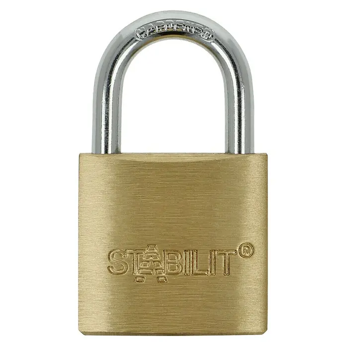 Stabilit Vorhängeschloss M30 - Breite: 30 mm, Bügelstärke: 4,8 mm - Ein robustes Messingschloss von Stabilit mit einem soliden, verchromten Stahlbügel für zuverlässigen Schutz.