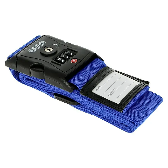 Abus Zurrgurt 620 TSA - Länge: 192 cm, Anzahl Zahlenrollen: 3 Stk., Blau - Gepäckgurt mit Zahlenschloss von ABUS, ideal zur Sicherung von Koffern und Reisetaschen auf Reisen. Robuster Gurt mit Adressanhänger.
