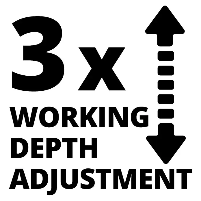 Einhell Power X-Change 18V Akku-Vertikutierer-Lüfter GE-SC 36/35 LI SOLO - Anzahl Akkus: Ohne Akku, 36 V - Symbol für 3-fach Arbeitstiefeneinstellung für eine optimierte Präzision und Flexibilität bei der Gerätebedienung.