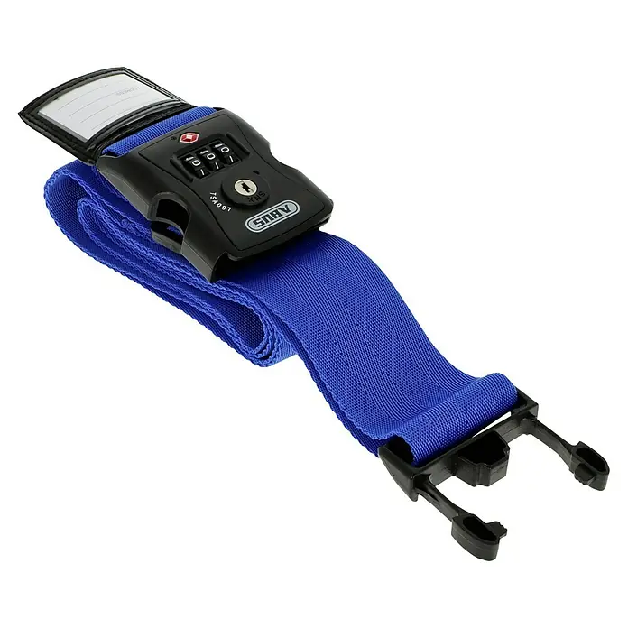 Abus Zurrgurt 620 TSA - Länge: 192 cm, Anzahl Zahlenrollen: 3 Stk., Blau - Blauer ABUS Koffergurt mit integriertem TSA-Zahlenschloss und Adressanhänger für sicheres Reisen. Ideal, um Gepäck vor dem Öffnen zu schützen.