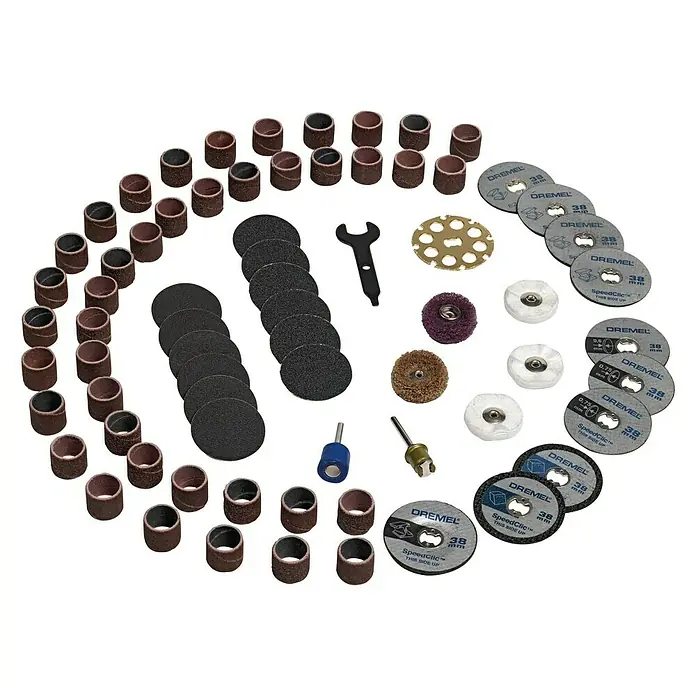 Dremel Multifunktionswerkzeug-Zubehör 725 - 70 -tlg. - Vielfältiges Dremel Zubehörset für Schleif-, Polier- und Trennarbeiten. Ideal für Heimwerker und Profis, um verschiedenste Materialien zu bearbeiten.
