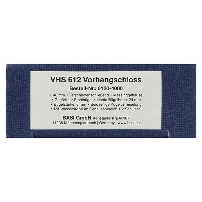 Basi Vorhängeschloss VHS 612 (Breite: 40 mm, Bügelstärke: 6 mm, Material Bügel: Stahl) | BAUHAUS