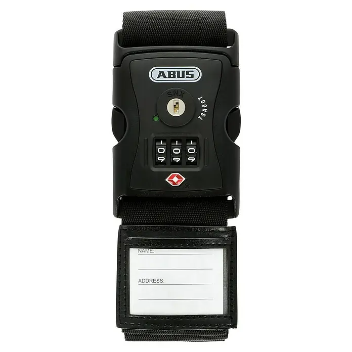 Abus Zurrgurt 620 TSA - Länge: 192 cm, Anzahl Zahlenrollen: 3 Stk., Schwarz - ABUS Koffergurt mit Zahlenschloss und Adressanhänger für sicheres Reisen, ideal für Gepäckstücke.