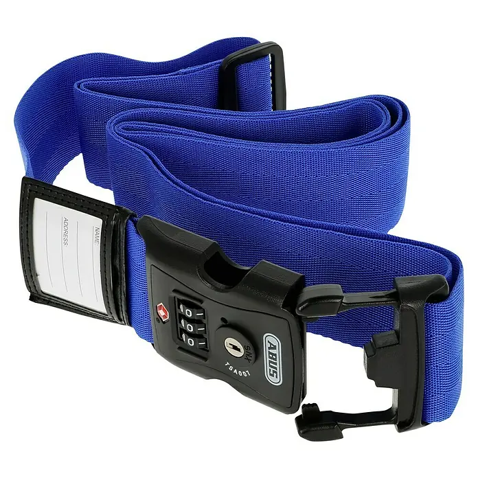 Abus Zurrgurt 620 TSA - Länge: 192 cm, Anzahl Zahlenrollen: 3 Stk., Blau - Blauer ABUS TSA-geprüfter Gepäckgurt mit Zahlenschloss und Adressanhänger zur sicheren Gepäcksicherung auf Reisen.