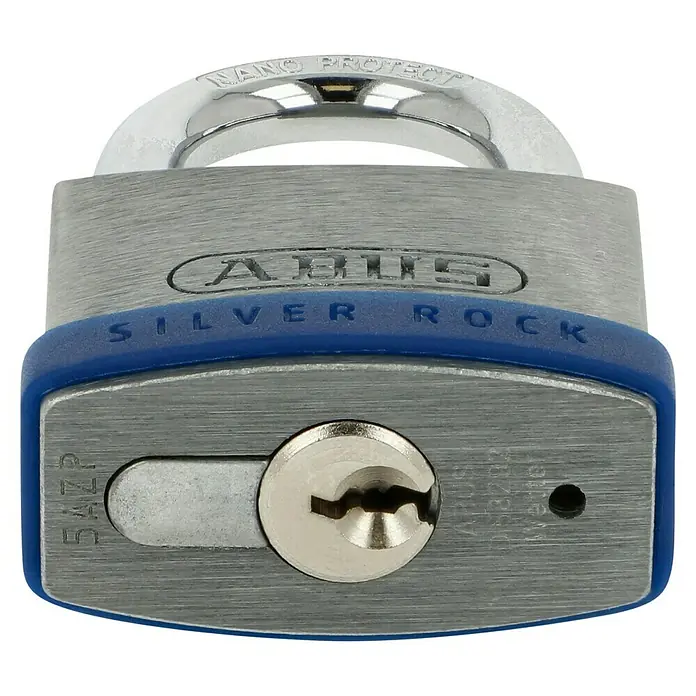 Abus Silver Rock Vorhängeschloss - Bügelstärke: 6,5 mm, Zink - Nahaufnahme eines ABUS Silver Rock Vorhängeschlosses, robust und zuverlässig für den täglichen Gebrauch.