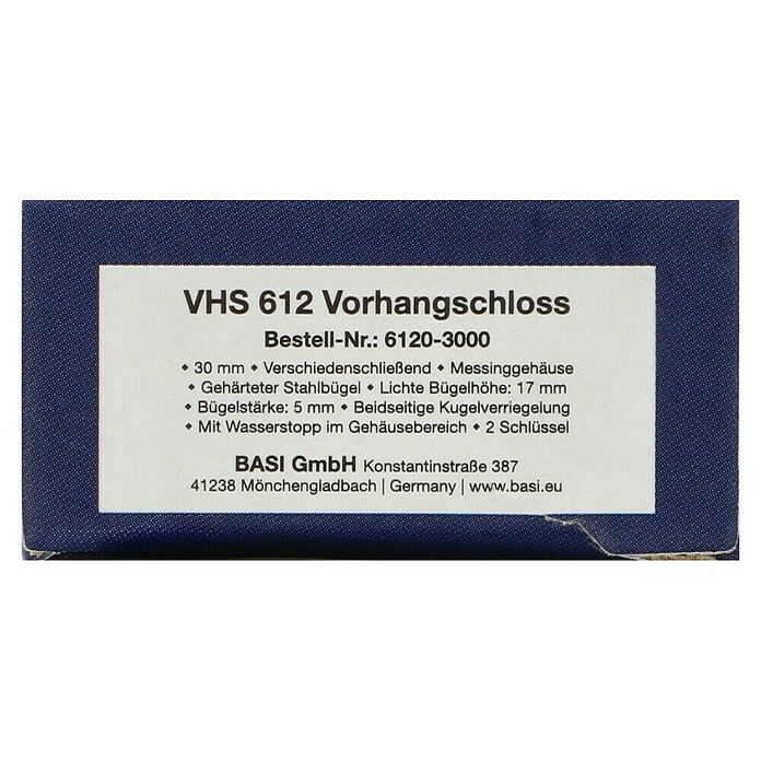 Basi Vorhängeschloss VHS 612 (Breite: 30 mm, Bügelstärke: 5 mm, Material Bügel: Stahl) | BAUHAUS