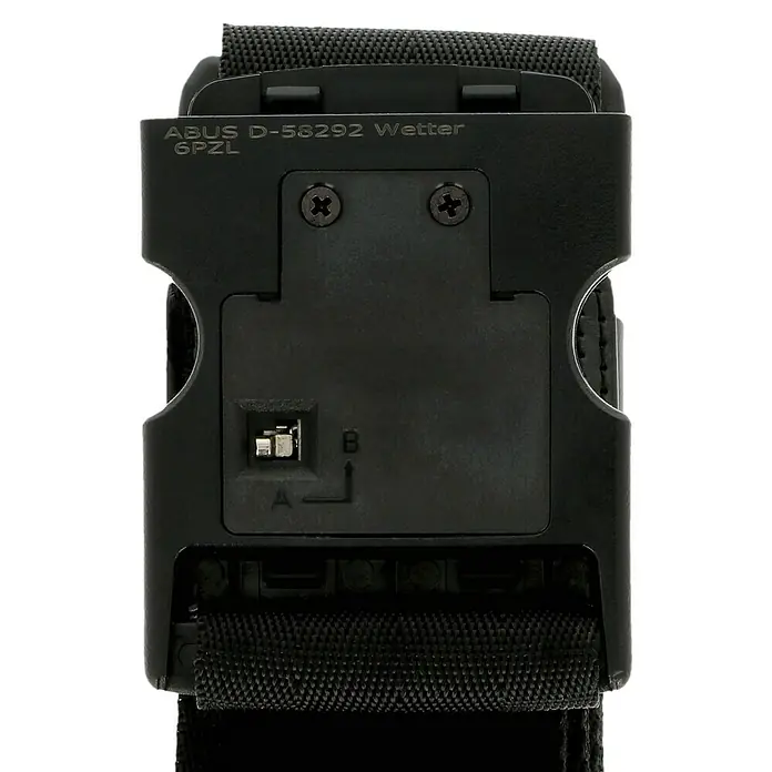 Abus Zurrgurt 620 TSA - Länge: 192 cm, Anzahl Zahlenrollen: 3 Stk., Schwarz - Detailansicht eines ABUS D-58292 Wetter 6PZL Fahrradschloss-Montagesets, das Design und Funktionalität für sichere Befestigung vereint.